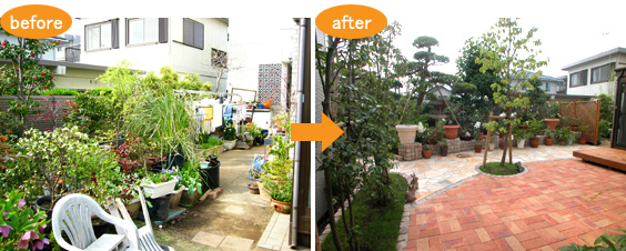 市川市・松戸市・浦安市の庭・雑草対策ならグリーンパトロール市川店 レンガ・石張り・ウッドデッキで雑草のない庭